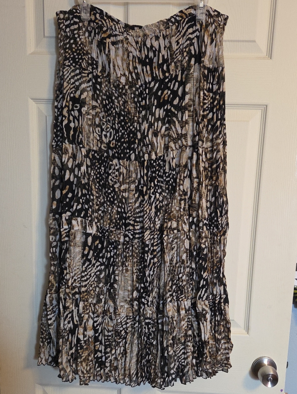 Chico's Earthtones Art Print Crinkle Pleat Midi Skirt Size 16/18